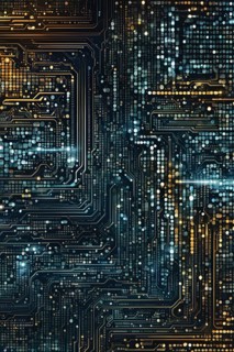 Cyber technology mosaic wallpaper illustration in digital art, AI generated