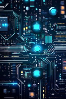 Cyber technology mosaic wallpaper illustration in digital art, AI generated