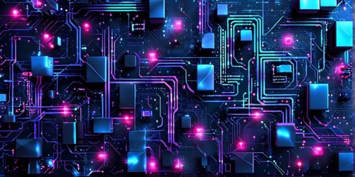 Cyber technology mosaic wallpaper illustration in digital art, AI generated