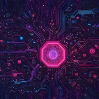 Cyber technology mosaic wallpaper illustration in digital art, AI generated