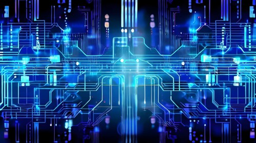 Cyber technology mosaic wallpaper illustration in digital art, AI generated