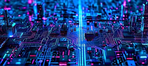 Cyber technology mosaic wallpaper illustration in digital art, AI generated