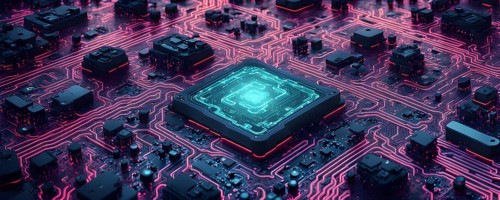 Cyber technology mosaic wallpaper illustration in digital art, AI generated