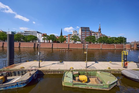 Pontoon as jetty Hamburg Port Authority at the customs canal, Speicherstadt, Free and Hanseatic