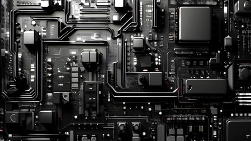 Cyber technology mosaic wallpaper illustration in digital art, AI generated