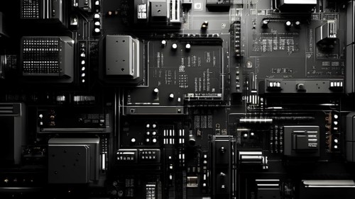 Cyber technology mosaic wallpaper illustration in digital art, AI generated