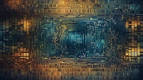 Cyber technology mosaic wallpaper illustration in digital art, AI generated