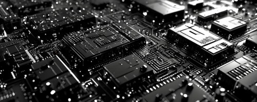Cyber technology mosaic wallpaper illustration in digital art, AI generated