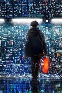 Cyber technology mosaic wallpaper illustration in digital art, AI generated