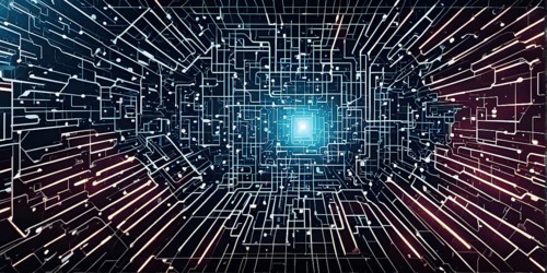 Cyber technology mosaic wallpaper illustration in digital art, AI generated
