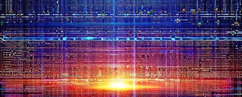 Cyber technology mosaic wallpaper illustration in digital art, AI generated