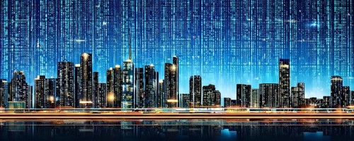 Cyber technology mosaic wallpaper illustration in digital art, AI generated