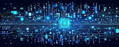Cyber technology mosaic wallpaper illustration in digital art, AI generated