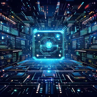 Cyber technology mosaic wallpaper illustration in digital art, AI generated