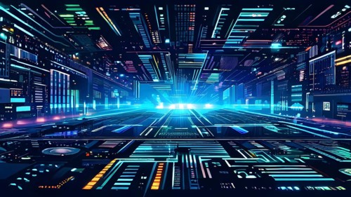 Cyber technology mosaic wallpaper illustration in digital art, AI generated
