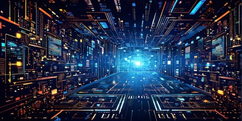 Cyber technology mosaic wallpaper illustration in digital art, AI generated