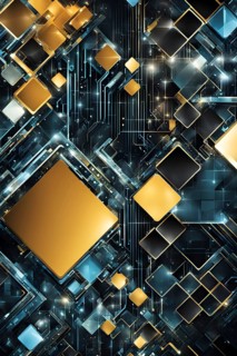 Cyber technology mosaic wallpaper illustration in digital art, AI generated