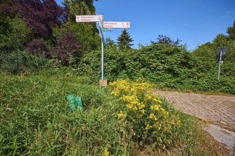 Signposts to Finkenwerder, Waltershof, HH-Centrum and Harburg in the district of Moorburg, Free and