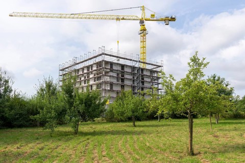 Housing construction, new construction of 50 flats, new development area, multi-family house,