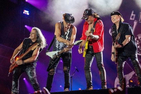 Pawel Maciwoda, Rudolf Schenker, Matthias Jabs and singer Klaus Meine from the band Scorpions at