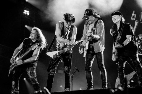 Pawel Maciwoda, Rudolf Schenker, Matthias Jabs and singer Klaus Meine from the band Scorpions at