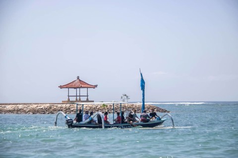 Ceremony on the beach. Religious ceremony of the Hindu faith on the beach of Sanur, Bali,