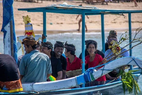 Ceremony on the beach. Religious ceremony of the Hindu faith on the beach of Sanur, Bali,