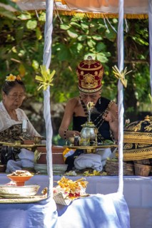 Ceremony on the beach. Religious ceremony of the Hindu faith on the beach of Sanur, Bali,