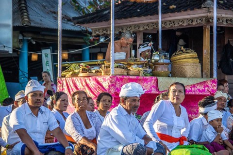 Ceremony on the beach. Religious ceremony of the Hindu faith on the beach of Sanur, Bali,