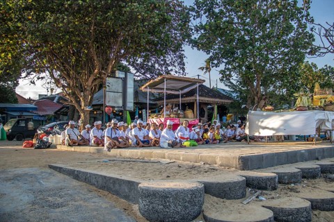 Ceremony on the beach. Religious ceremony of the Hindu faith on the beach of Sanur, Bali,