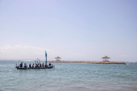 Ceremony on the beach. Religious ceremony of the Hindu faith on the beach of Sanur, Bali,
