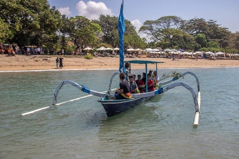 Ceremony on the beach. Religious ceremony of the Hindu faith on the beach of Sanur, Bali,