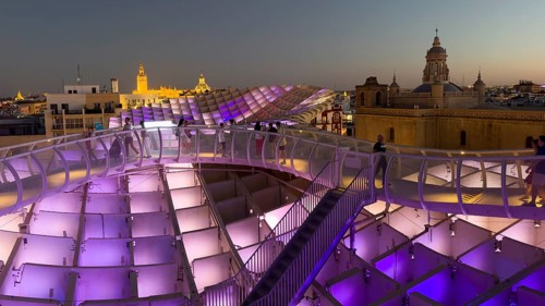 View from the Metropol Parasol in the evening, Setas de Sevilla, Sevilla, Andalusia, Spain, Europe