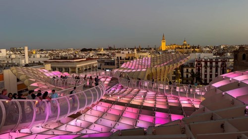 View from the Metropol Parasol in the evening, Setas de Sevilla, Sevilla, Andalusia, Spain, Europe