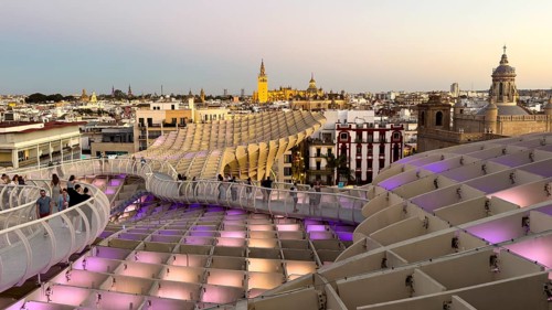 View from the Metropol Parasol in the evening, Setas de Sevilla, Sevilla, Andalusia, Spain, Europe