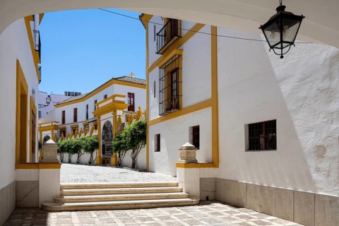 Typical house façade, near the bullring, Plaza de Toros de la Real Maestranza de Caballeria,