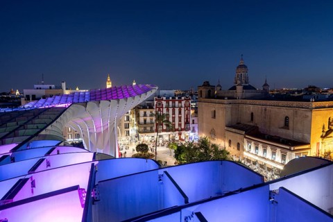 View from the Metropol Parasol in the evening, Setas de Sevilla, Sevilla, Andalusia, Spain, Europe