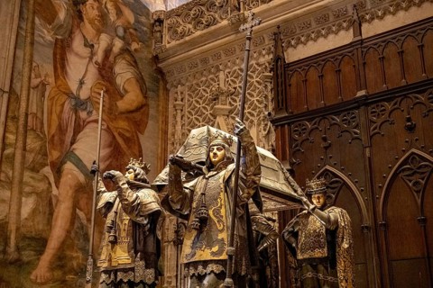 Sarcophagus of Christopher Columbus in the interior of the Cathedral of Santa Maria de la Sede in