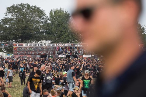 Merchandise stand at the Wacken Open Air in Wacken. The traditional metal festival will take place