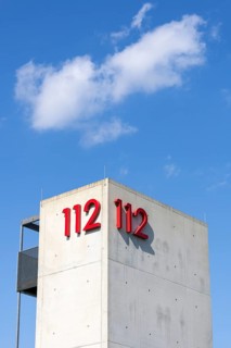 Symbolic image, emergency number 112 on a building, facade, emergency call, emergency, police, fire
