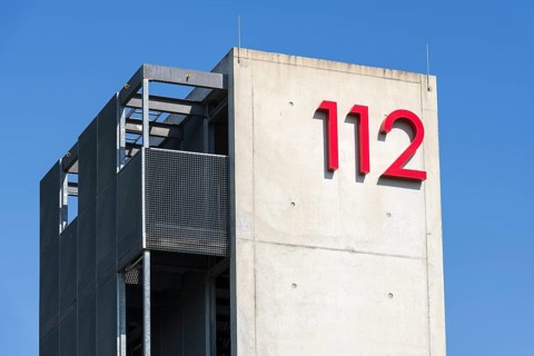 Symbolic image, emergency number 112 on a building, facade, emergency call, emergency, police, fire