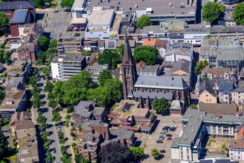 City view of Herten city centre, Kurt-Schumacher-Strasse, Church of the Redeemer