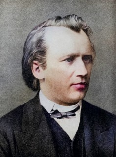 Johannes Brahms (1833-1897), German composer, in 1875, from a photograph. The caption reads: