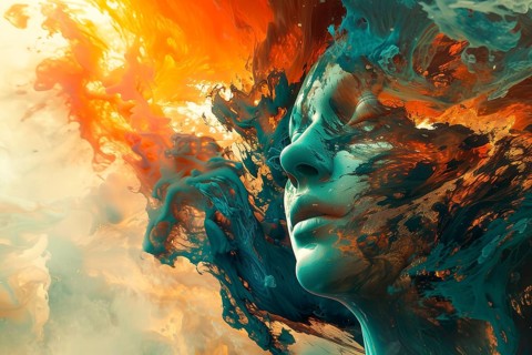 Ethereal surrealistic representation of a young woman's head, AI generated