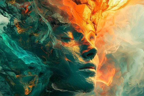 Ethereal surrealistic representation of a young woman's head, AI generated