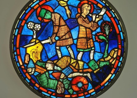Replica of a stained glass depicting the life of Charlemagne in the Chartres cathedral (Stained