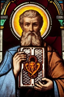 Stained glass representing Saint Mark the Evangelist (Stained glass museum at Curzay/Vonne, France)