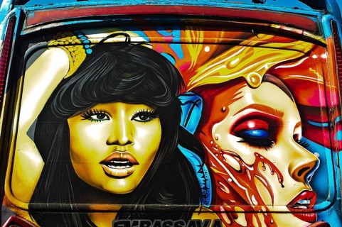 Painting on a bus (Nairobi, Kenya) . Bus locally called matatu