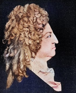 Louis XIV of France in 1796, from the wax medallion by Benoist in the king's bedchamber in