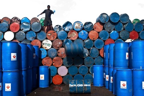 Plastic barrels storage. They are intended for sale. At Toamasina Madagascar